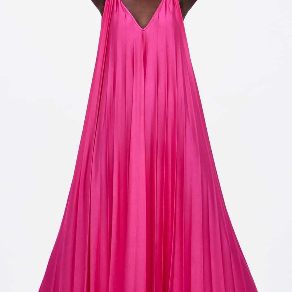 Pink zara pleated maxi dress - never worn.